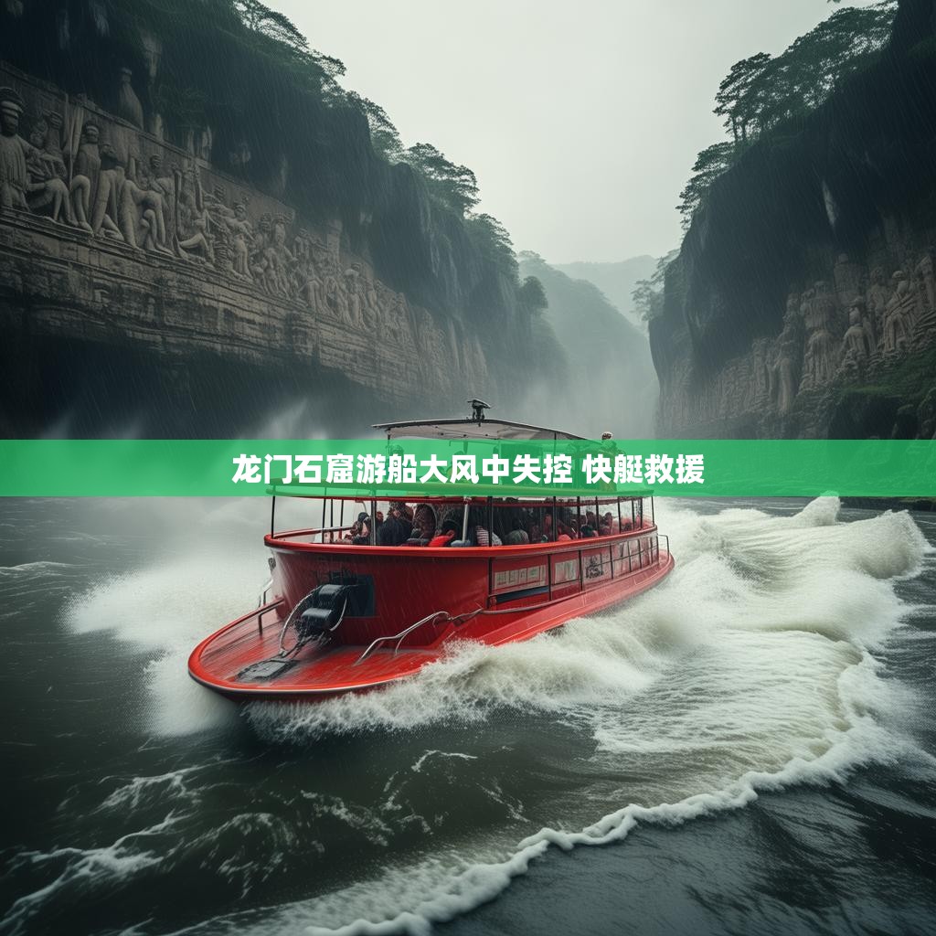 龙门石窟游船大风中快艇救援现场